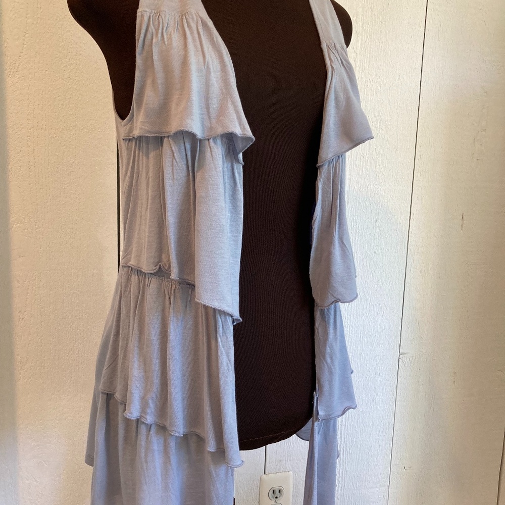 New York & Company Streetwear Dusty Blue Open Front Ruffled Cardigan Size XS